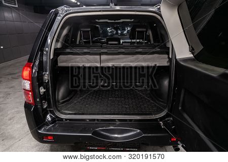 Novosibirsk, Russia - August 19, 2019:  Suzuki Grand Vitara, Close-up Of The Open Trunk, Headlight, 