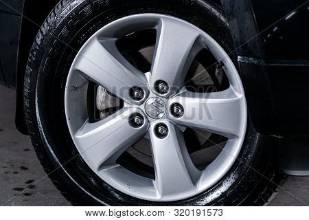 Novosibirsk, Russia - August 19, 2019:  Suzuki Grand Vitara, Close-up Of The Bumper, Alloy Wheel, Ca