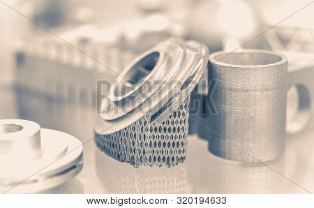Object Printed On Metal 3d Printer. Photo In Old Vintage Style.