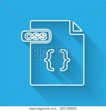 White Line Css File Document. Download Css Button Icon Isolated With Long Shadow. Css File Symbol. V