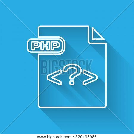 White Line Php File Document. Download Php Button Icon Isolated With Long Shadow. Php File Symbol. V