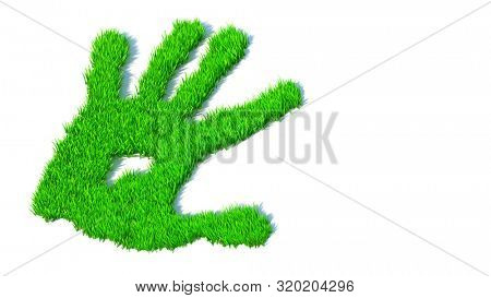 Concept or conceptual green grass handprint isolated on white background. A metaphor for ecology, environment, recycle, nature conservation,  pring or protection against global warming 3d illustration