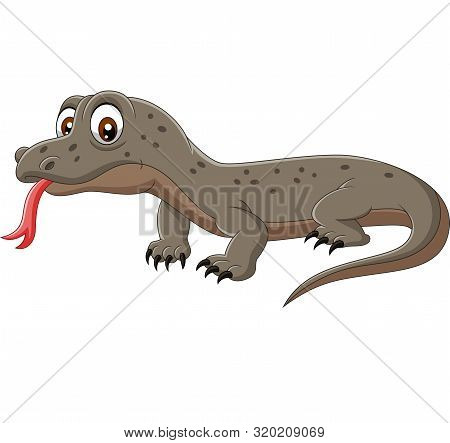 Vector Illustration Of Cartoon Komodo Dragon Isolated On White Background