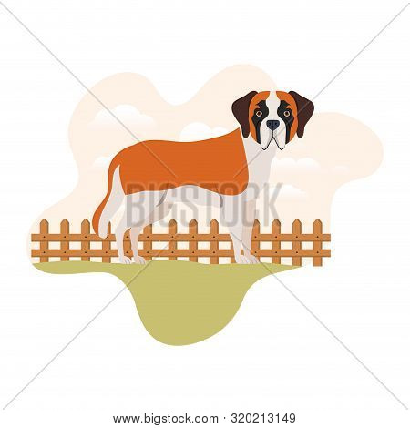 Cute San Bernardo Dog With Background Landscape Vector Illustration Design