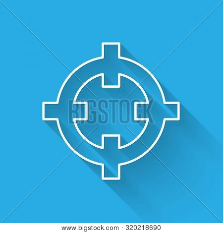 White Line Target Sport For Shooting Competition Icon Isolated With Long Shadow. Clean Target With N