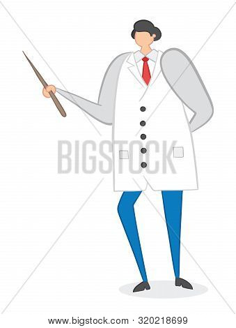 Vector Illustration Doctor Holding Pointer Stick. Hand Drawn. Colored Outlines.