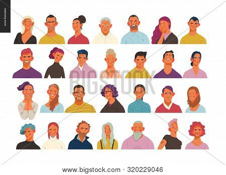 Real People Portraits Set - Hand Drawn Flat Style Vector Design Concept Illustration Of Men And Wome
