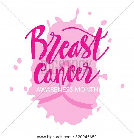 Breast Cancer Awareness Moth Symbol Banner Poster On Watercolor Stain