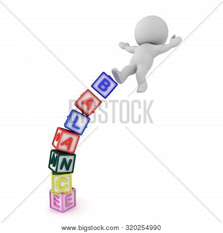 3D Character Losing His Balance Of Off Blocks Spelling Balance
