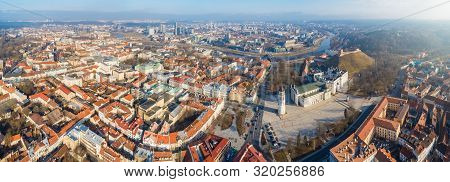 Aerial View Of The Gediminas Hill, The Gediminas Castle Tower And Vilnius Old Town, Lithuania