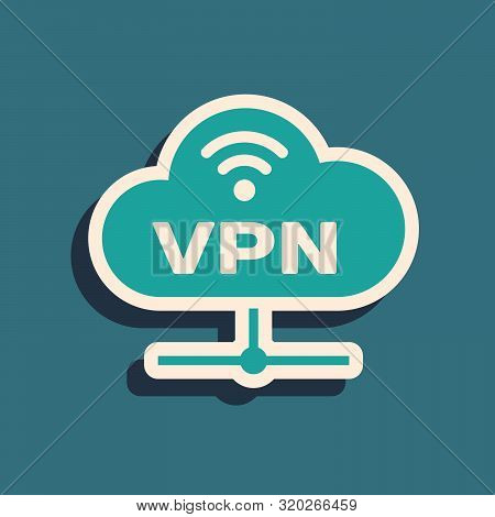 Green Vpn Network Cloud Connection Icon Isolated On Blue Background. Social Technology. Cloud Comput