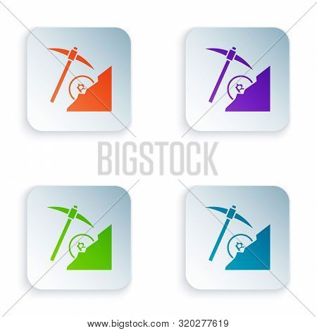 Color Cryptocurrency Cloud Mining Icon Isolated On White Background. Cloud With Pickaxe, Bitcoin, Di