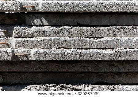 Concrete Slabs For Building New Modern Business Center. Pattern Of Concrete Plates At Construction S