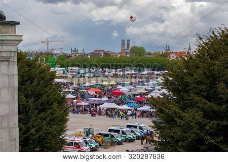 Theresienwiese, Munich, Germany, 2019 April 27: View Over The Jumble Sale, Flea Market In Bavaria At