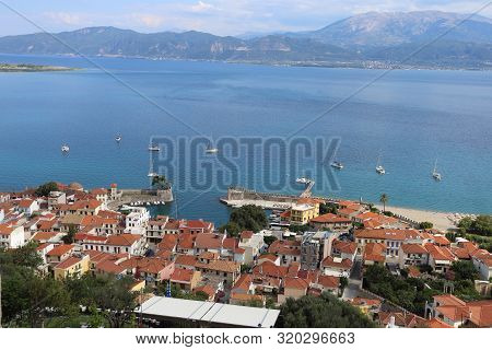 Lepanto, Greece - July 18, 2019: Panorama Of The Greek City