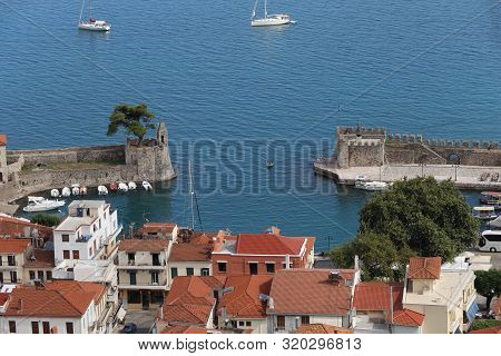 Lepanto, Greece - July 18, 2019: The Port Of The Greek Town