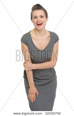 Smiling Happy Woman In Dress Isolated