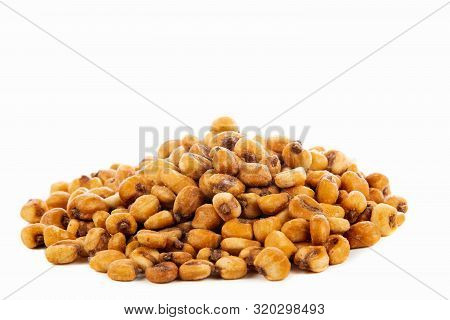 A Pile Of Toasted Salted Corn On A White Background