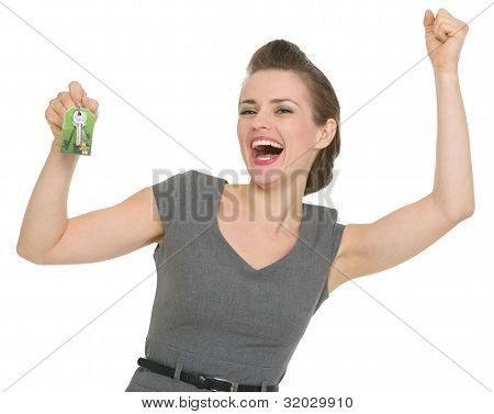 Excited Landlord With Home Keys Isolated