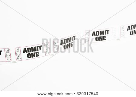 A Macro Or Close-up Shot Of A Strip Of Generic White Sequentially Numbered Admittance Paper Ticket.