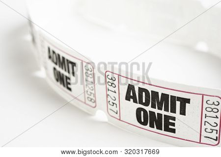 A Macro Or Close-up Shot Of A Strip Of Generic White Sequentially Numbered Admittance Paper Ticket.