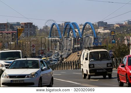 Bucharest, Romania - March 25, 2019: The Mihai Bravu Bridge Is Seen At The End Of Mihai Bravu Boulev