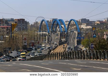 Bucharest, Romania - March 25, 2019: The Mihai Bravu Bridge Is Seen At The End Of Mihai Bravu Boulev