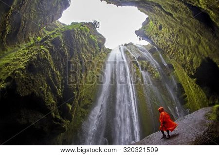 Gljufrabui Waterfall In Iceland, In The Valley Of The Rocks