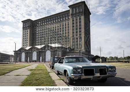 Detroit, Michigan, United States - August 17, 2019: A View Of The Old Michigan Central Station Build