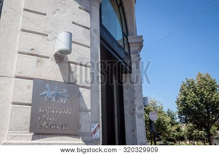 Lyon, France - July 19, 2019: Institut Paul Bocuse Logo In Front Of Their Main Entrance In Lyon. Pau