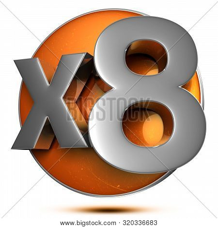 X8 3d Rendering On The Orange Circle Behind The White Background .(with Clipping Path).