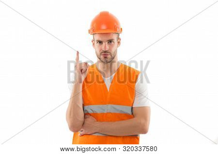 Focused On Result. Repairing And Renovating. Home Improvement. Man In Helmet Laborer On White Backgr