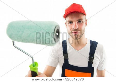 Paint Roller Close Up. Repair Service. Repair And Renovation Concept. Handyman Home Repair. Repairin