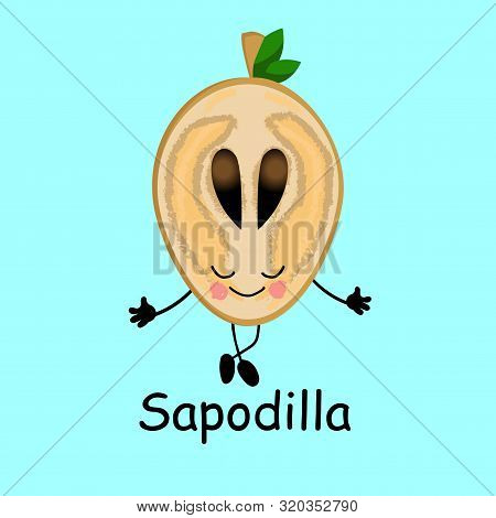 Cute Fruit Sapodilla. Children's Cards For Learning. Healthy Food.