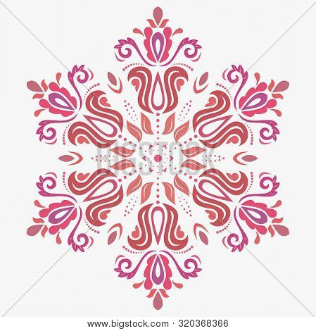 Oriental Round Colorful Pattern With Arabesques And Floral Elements. Traditional Classic Ornament. V