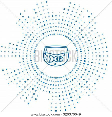 Blue Line Aquarium With Fish Icon Isolated On White Background. Round Glass Aquarium. Aquarium For H