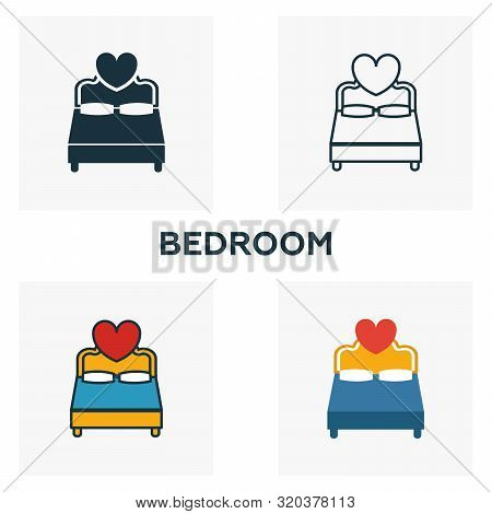 Badroom Icon Set. Four Elements In Diferent Styles From Honeymoon Icons Collection. Creative Badroom