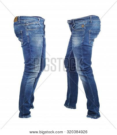 Blank Jeans Pants Leftside And Rightside Isolated On A White Background