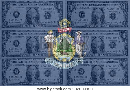 США, штат Мэн флаг с прозрачной доллар банкноты в фоновом режиме