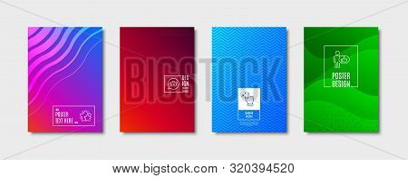 Touchscreen Gesture Sign. Poster Design, Cover Template. Like, Star And Shopping Cart Line Icons Set
