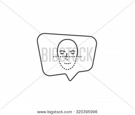 Face Recognition Line Icon. Chat Bubble Design. Faces Biometrics Sign. Head Scanning Symbol. Outline