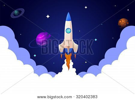 Rocket Launch, Planets In Space And Smoke