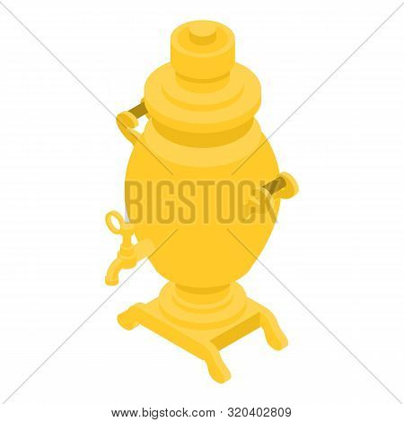 Golden Samovar Icon. Isometric Of Golden Samovar Vector Icon For Web Design Isolated On White Backgr