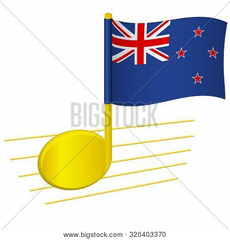 New Zealand Flag And Musical Note. Music Background. National Flag Of New Zealand And Music Festival