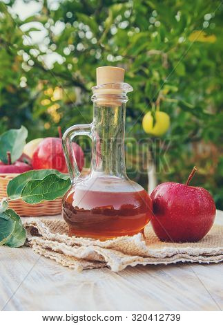 Apple Cider Vinegar In A Bottle. Selective Focus.
