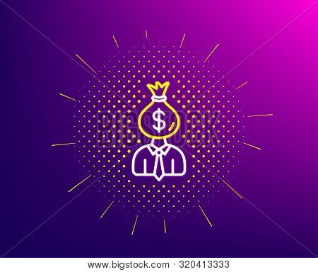 Businessman Earnings Line Icon. Halftone Pattern. Dollar Money Bag Sign. Gradient Background. Manage