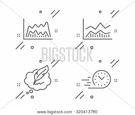 Trade Infochart, Trade Chart And Copyright Chat Line Icons Set. Fast Delivery Sign. Business Analysi