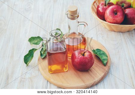Apple Cider Vinegar In A Bottle. Selective Focus.