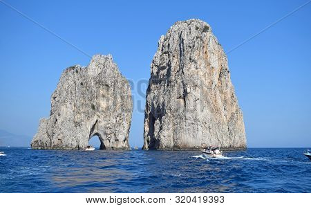 Faraglioni Mezzo, On The Island Of Capri Naples Italy