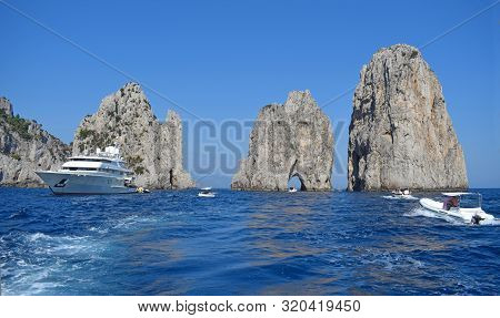 Faraglioni Mezzo, On The Island Of Capri Naples Italy